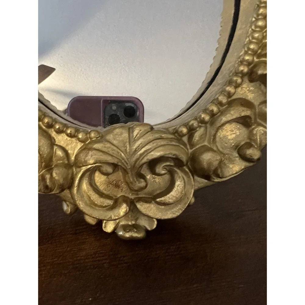 Vintage Hollywood Regency Gold Gilt Ornate Oval Wall Mirror Rococo 11x9 Decor